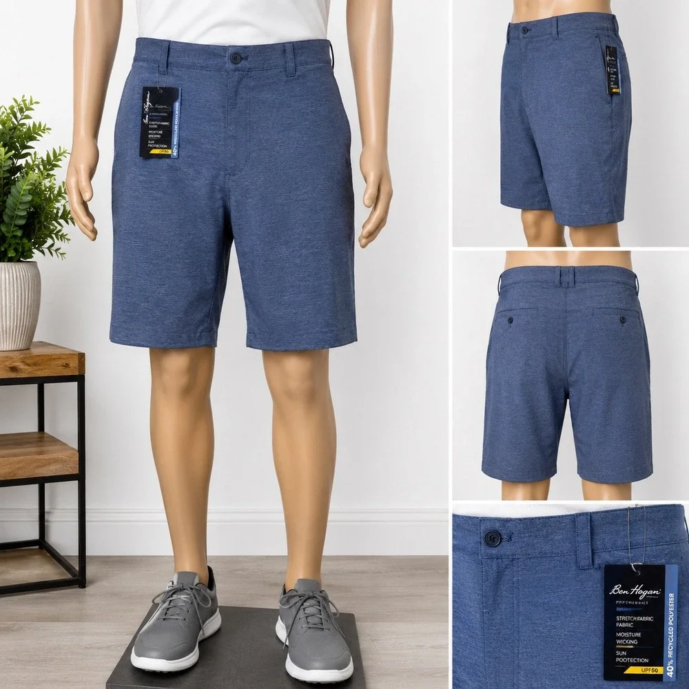 Ben Hogan Performance Mens Golf Shorts Blue Heather Stretch UPF 50 Size 46 NWT